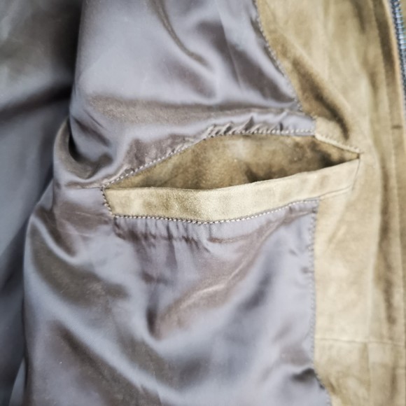 Lucky Brand Men's 100% Suede Leather Bomber Jacket Dark Olive XL Lined Pockets - Picture 4 of 15